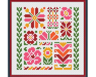 Mexican Flowers Mini Sampler - Cross Stitch Pattern