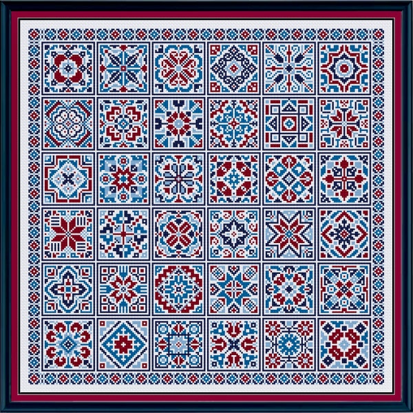 Cross Stitch Tiles - Embroidery Sampler Pattern