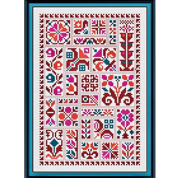 Palestinian Flowers - Cross Stitch Sampler Pattern