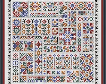 Croatian Folk Geometric Cross Stitch Pattern PDF, Monochrome