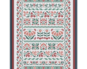 Floral Cross Stitch Band Sampler - Embroidery Pattern