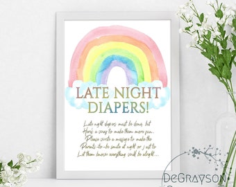 Rainbow Baby Shower Game, Rainbow Late Night Diapers Game Sign, Instant Download, Rainbow Baby Shower Games, Rainboe Game, Rainbow 8x10, RA1