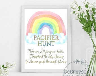 Rainbow Baby Shower Pacifier Hunt Game, Rainbow Baby Shower Decor and Games, Pacifier Hunt Game, Rainbow Sign Instant Download, 8x10, RA1