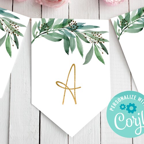 Editable Eucalyptus Bunting Baby Shower Decorations Etsy