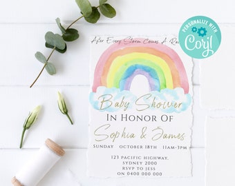 Editable Rainbow Baby Shower Invitation, Baby Shower Invitation, Rainbow Invite, Printable Invitation Instant Download, 5x7, RA1