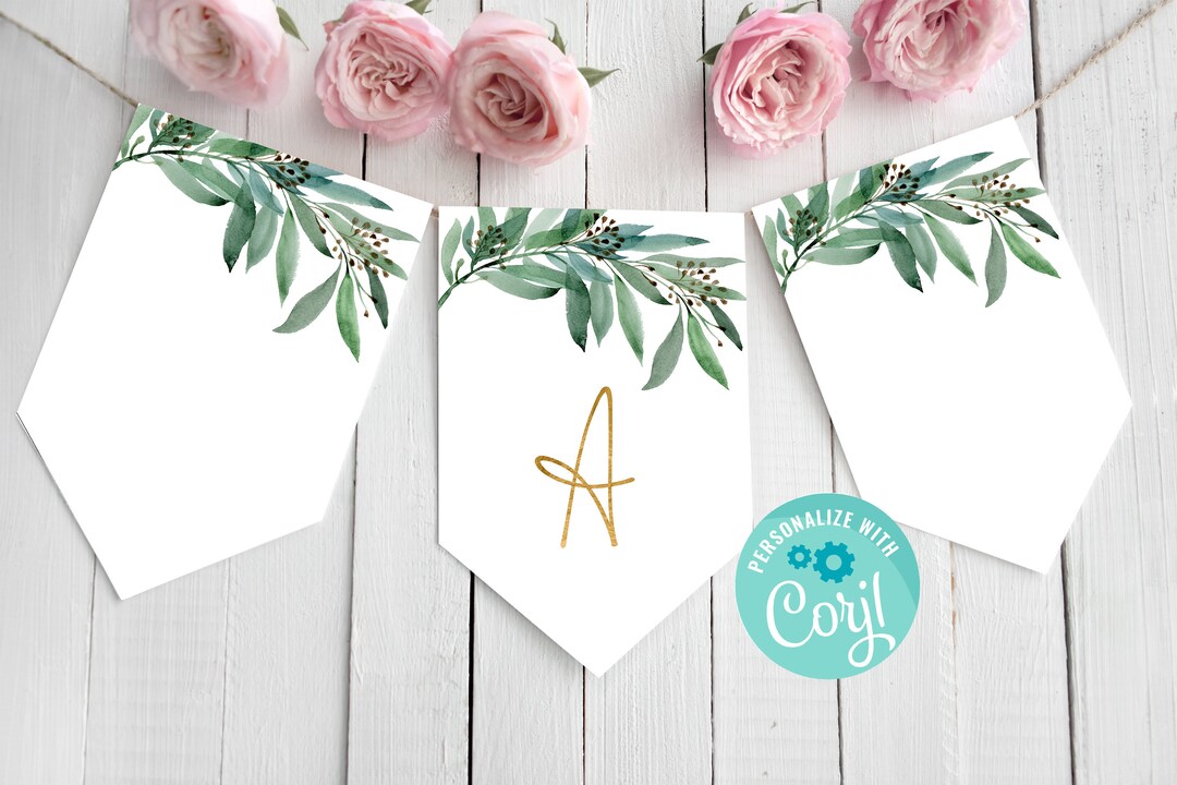 Editable Eucalyptus Bunting Baby Shower Decorations Etsy