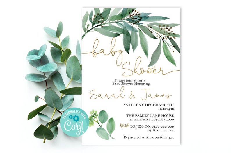 Editable Eucalyptus Baby Shower Invitation Greenery Baby Etsy