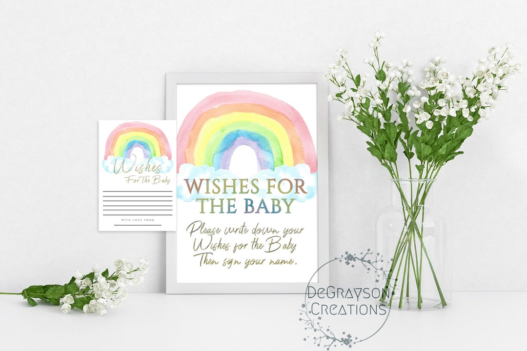 Rainbow Wishes for Baby and Note Sign Baby Wishes Sign Card Etsy