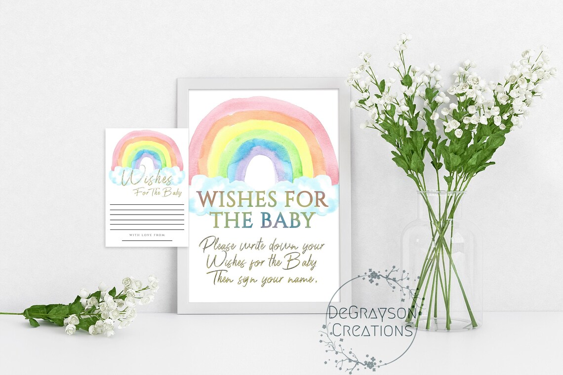 Rainbow Wishes for Baby and Note Sign Baby Wishes Sign Card Etsy