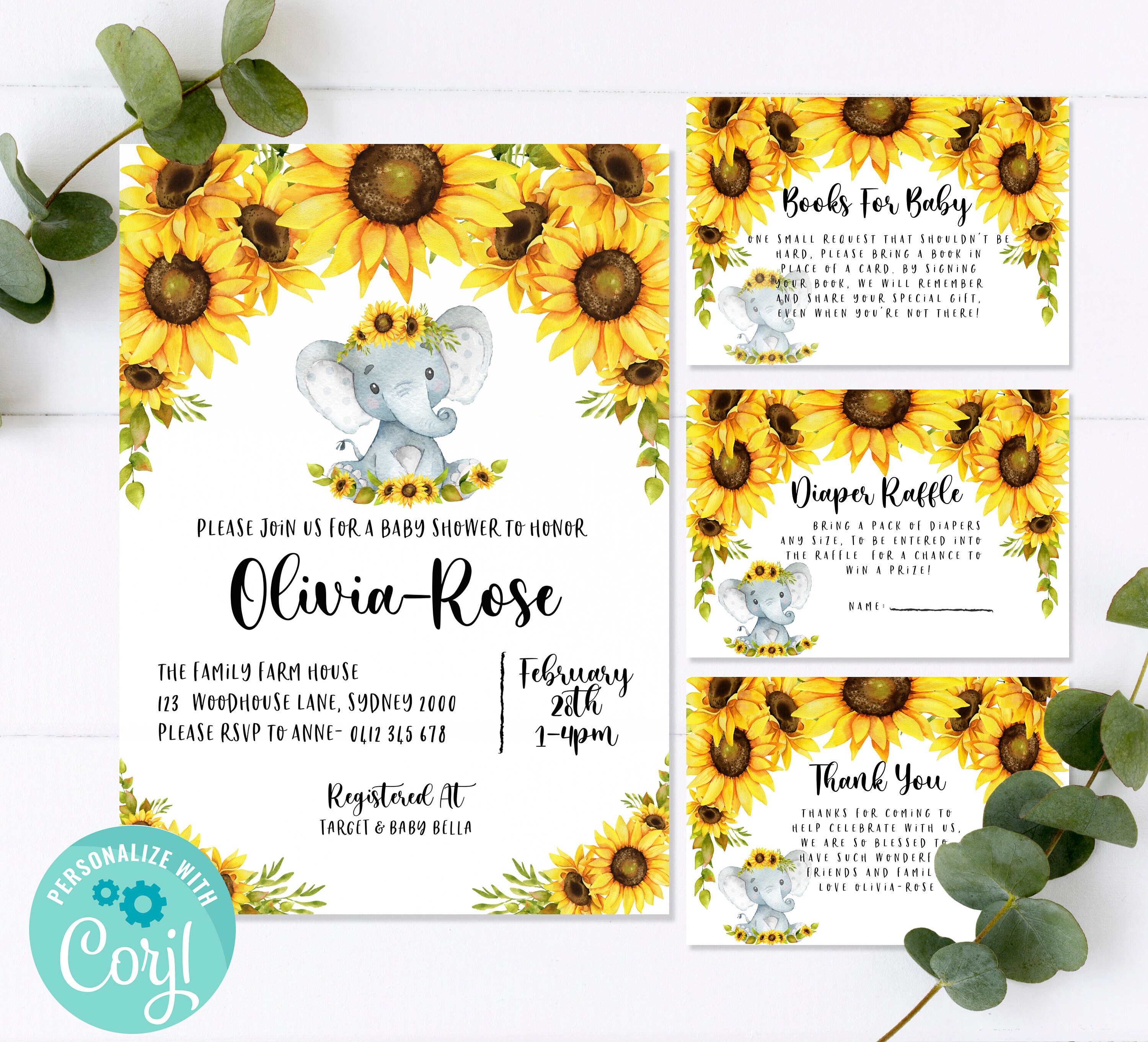 Paper & Party Supplies Sunflower Elephant Decor Sunflower Baby Shower