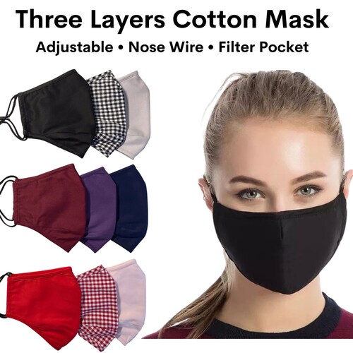 Breathable Face Mask With Filter Pocket & Nose Wire Triple Etsy UK