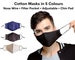 Black/Grey/Navy Cotton Face Mask Filter Pocket Nose Wire Three Layer Chin Pad Washable Mens Ladies in Small and Standard Size UK 