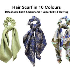 Hair Scarf, Satin Scrunchie Scarf, Hair Ties, Hair Accessories, Satin Scrunchies with scarf, Scrunchies with tails, Paisley Scrunchies UK