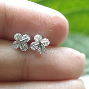 Dainty Sterling Silver Four-Leaf Clover Stud Earrings, Cubic Zirconia Leaves, Elegant Good Luck Charm, Hypoallergenic, Perfect Gift for Her