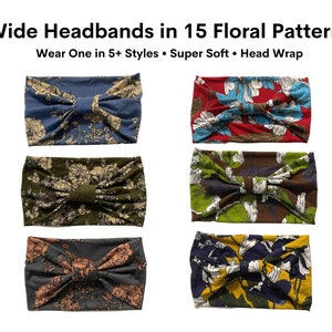 Knot Headband Elastic Women, Stretchy Headband Floral, Wide Headband Floral Print, Twist Headband Turban, Jersey Headband, Head Wrap UK