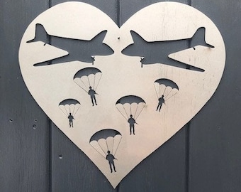 Lest We Forget , Heart, Paratroopers, C47 Planes, Remembrance Gift, Art, Wall Art , Garden Art, Veteran Gift.