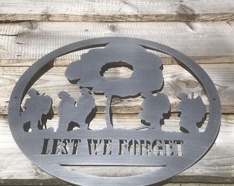 Large Poppy with Soldiers Wall Metal Plaque, Army Plaque , Garden Art,  Remembrance Gift, Lest We Forget.
