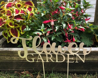 Flower Garden Sign, Garden Sign, Metal Flower Sign, Garden Décor, Stainless Steel Sign