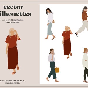 5 People Pack - Vector Clipart PNG AI Illustration Human Architecture Silhouette Study "Terracotta"