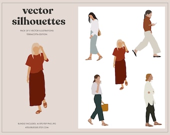 5 People Pack - Vector Clipart PNG AI Illustration Human Architecture Silhouette Study "Terracotta"