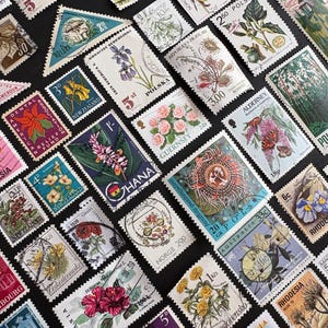 Ästhetische Collage | Vintage BENUTZTE Briefmarken | Kuratierte BOTANISCHE Weltstempel | Junk Journal Kit | Scrapbooking | Schreibwaren | Vintage Ephemera
