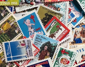 Christmas Holiday Stamps | Vintage USED Stamps | Greeting Card Decoration | Junk Journal Kit | Scrapbooking | Stationery | Vintage Ephemera