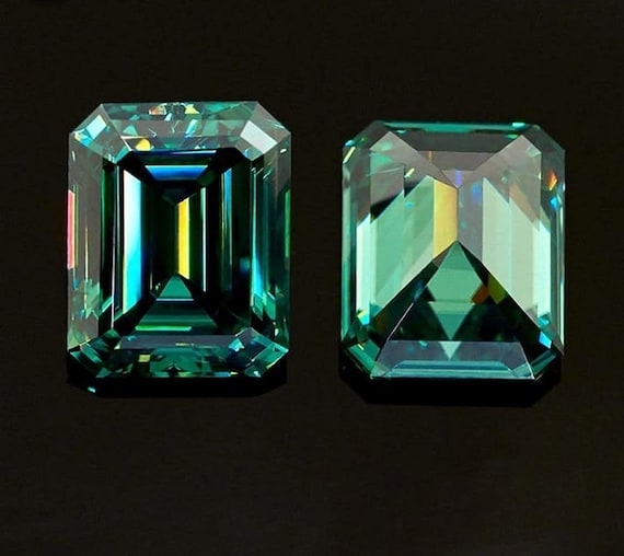 Emerald Cut Green Moissanite Gemstone: Faceted Octagon Stone for jewellery making 4x6 to 10x14mm