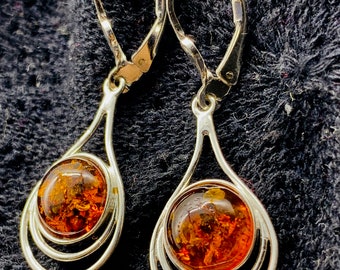 Baltic Cognac natural  Amber Sterling Silver Earrings,