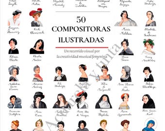 Póster descargable · 50 compositoras de la historia de la música · Español · A2 y A3 imprimible