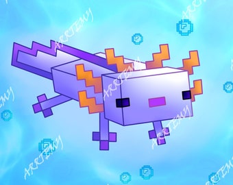 Pobierz Minecraft Blue Axolotl Fanart Print