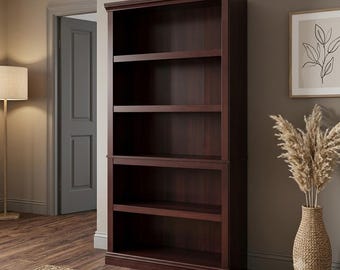 5 Shelf Bookcase Select Cherry Tall Wooden Storage Display Cabinet