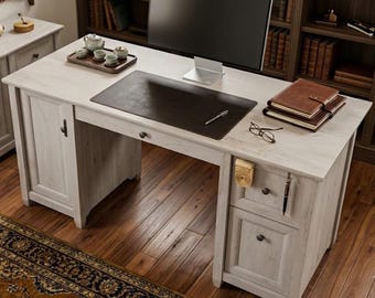 Computer Desk with Storage Drawers for Home Office in Chalked Chestnut