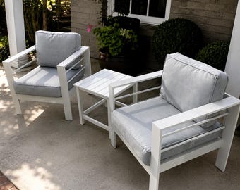 2-Piece Aluminum Patio Armchairs with Cushions for Garden, Porch and Balcony