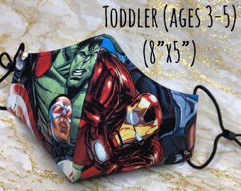 Iron Man Marvel Toddlers Adjustable Fabric Face Mask, Washable and Reusable Face Covering, Kids Adult Allergy Dust Mask