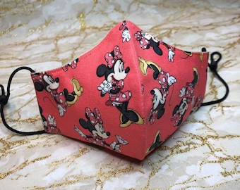 Minnie Mouse Adjustable Fabric Face Mask, Washable and Reusable Face Covering, Kids Allergy Dust Mask
