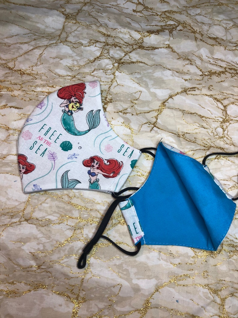 Little Mermaid Ariel and Flounder Adjustable Fabric Face Mask | Etsy