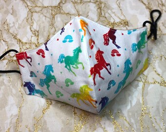 Rainbow Unicorn Fabric Face Mask, Washable and Reusable Face Covering, Kids Allergy Dust Mask