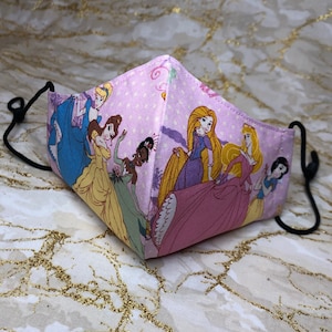 Disney Princess Adjustable Fabric Face Mask, Washable and Reusable Face Covering, Kids Allergy Dust Mask