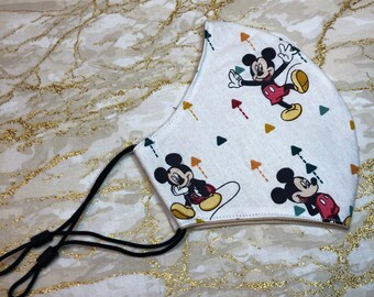 Mickey Mouse Adjustable Fabric Face Mask, Washable and Reusable Face Covering, Kids Adult Allergy Face Mask