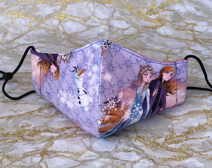 Frozen Anna and Elsa Purple Adjustable Fabric Face Mask, Washable and ...