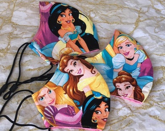 Disney Princess Adjustable Fabric Face Mask, Washable and Reusable Face Covering, Kids Allergy Dust Mask