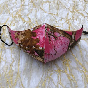 Real Tree Pink Adjustable Fabric Face Mask, Washable and Reusable Face Covering