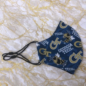 Georgia Tech College Adjustable Fabric Face Mask, Washable and Reusable Face Covering