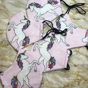 Single Unicorn Adjustable Fabric Face Mask, Washable and Reusable Face Covering, Kids Adult Allergy Dusk Mask