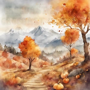 Fall Landscape Digital Print: Autumn Mountains Wall Art Junk Journal Planner Greeting Card Craft Design Scrapbook (Digital Download)
