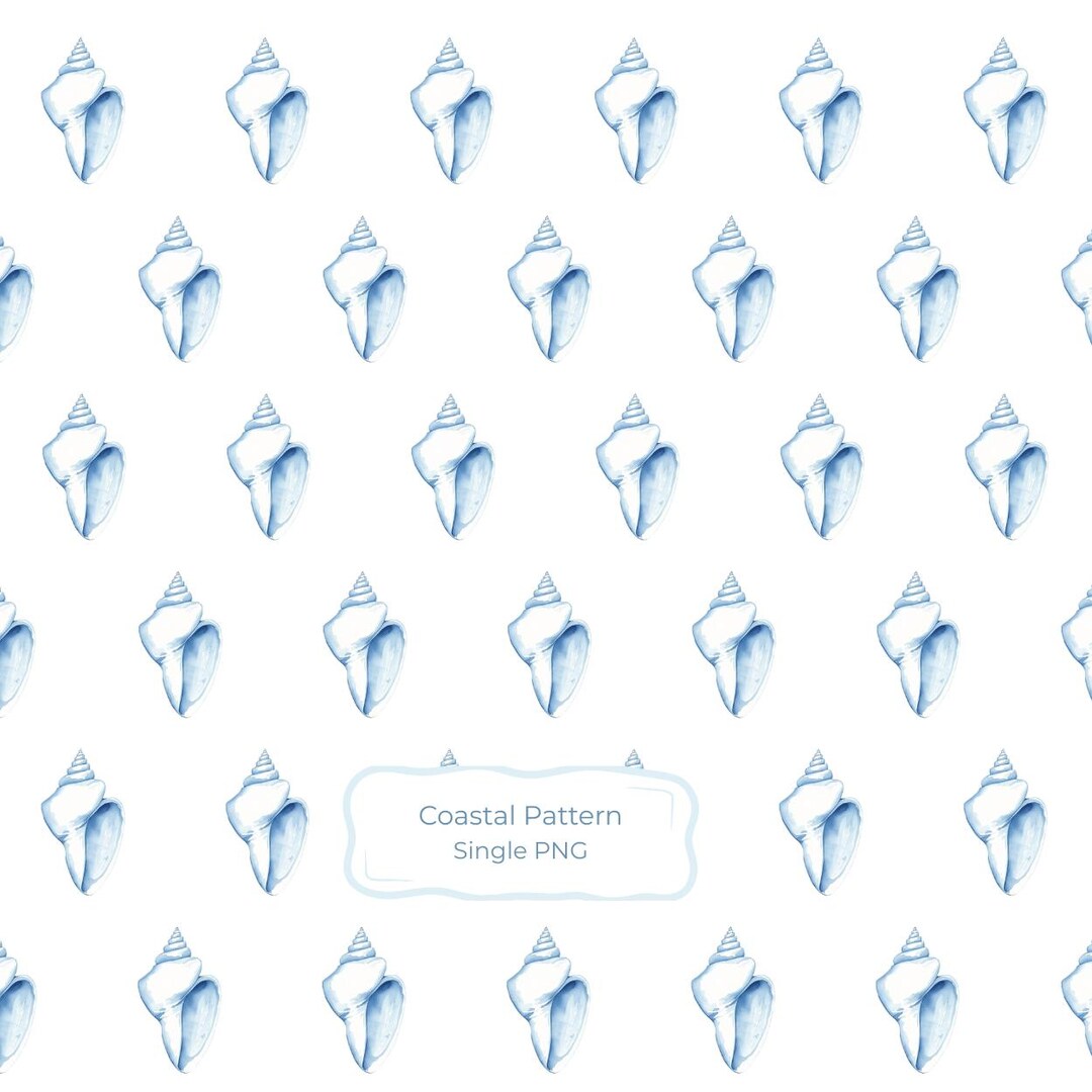 Coastal Blue Conch Shell Pattern Watercolor Background PNG - Etsy