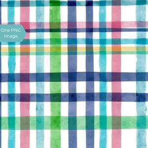 Könnte beinhalten: Aquarell-Karomuster in Blau-, Grün-, Rosa- und Türkistönen auf weißem Hintergrund. Das Bild enthält den Text "One PNG Image" in einer blauen Sprechblase.