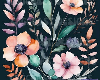 Aquarelle florale de fleurs sauvages de mauvaise humeur, fond décoratif PNG