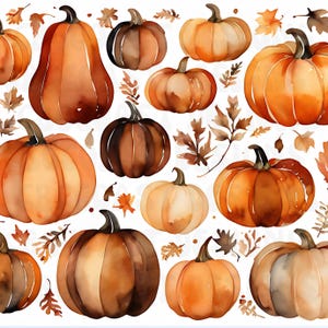 Pumpkins Watercolor Autumn Digital Pattern Wall Art Craft Design Scrapbook Decoupage Sublimation Planner Journal Calendar Bulletin Board