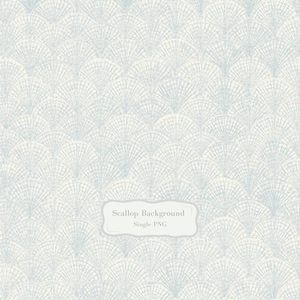 May include: A repeating pattern of light blue scallop shapes on a cream background. The design has a textured, vintage feel. Text in a white frame reads "Scallop Background Single PNG".